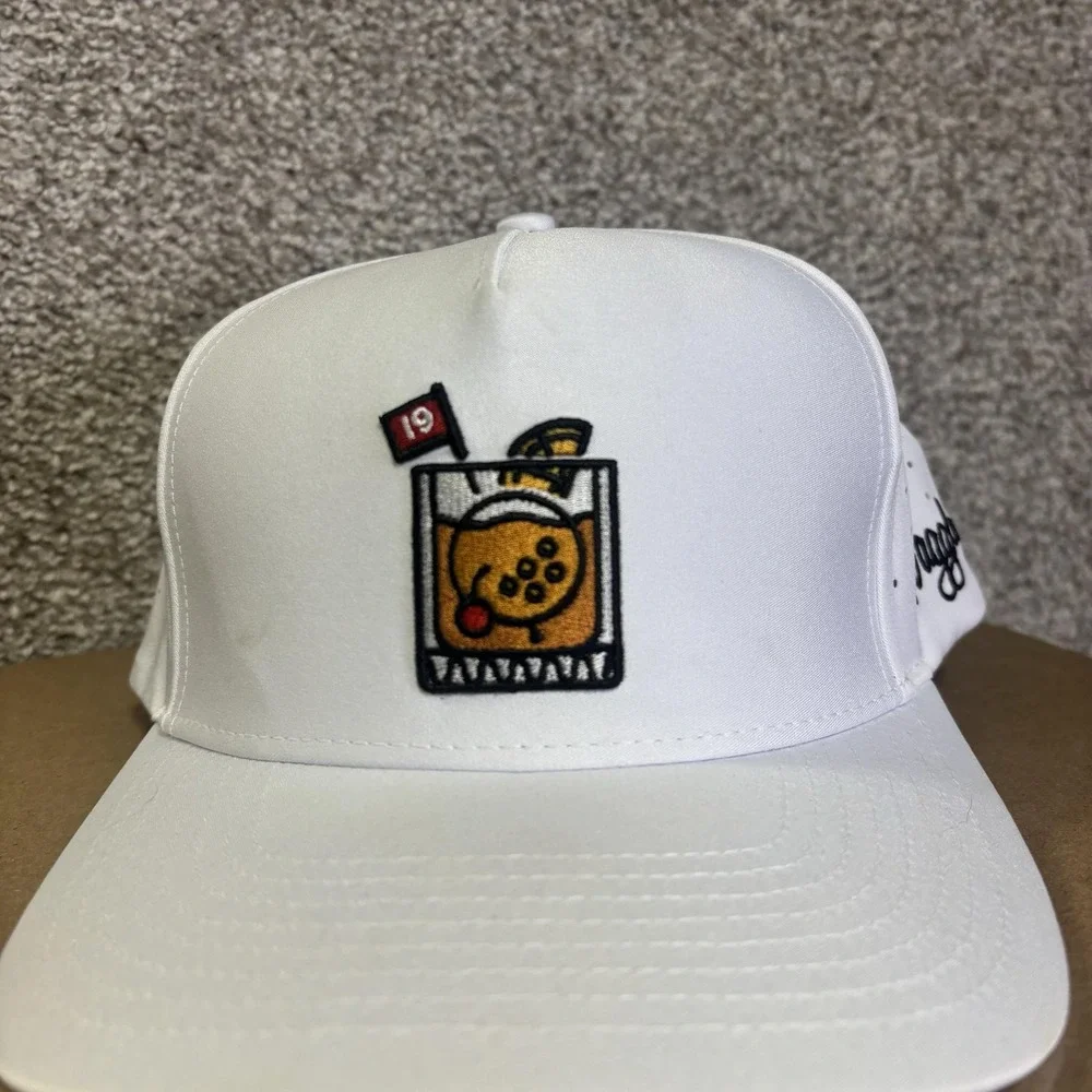 Waggle 19th Hole Hat Cap Snap Back Mens One Size White Golf Beer Perforated